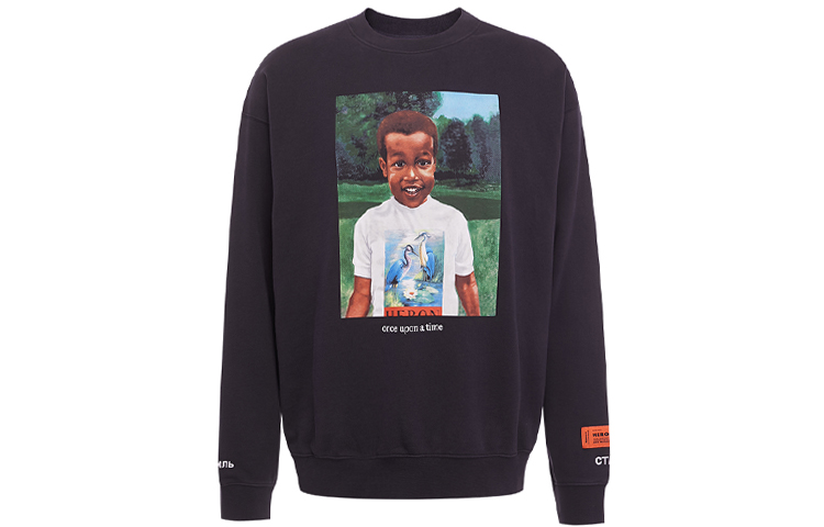 HERON PRESTON Portrait Print Black Long Sleeve Sweatshirt HMBA007S208960191088