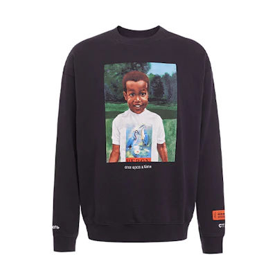 HERON PRESTON Portrait Print Black Long Sleeve Sweatshirt HMBA007S208960191088