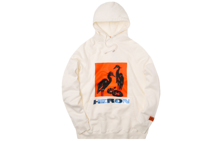 Heron Preston Raglan Herons Tape White Hoodie Unisex with Crane Print Design HMBB001f198080030288