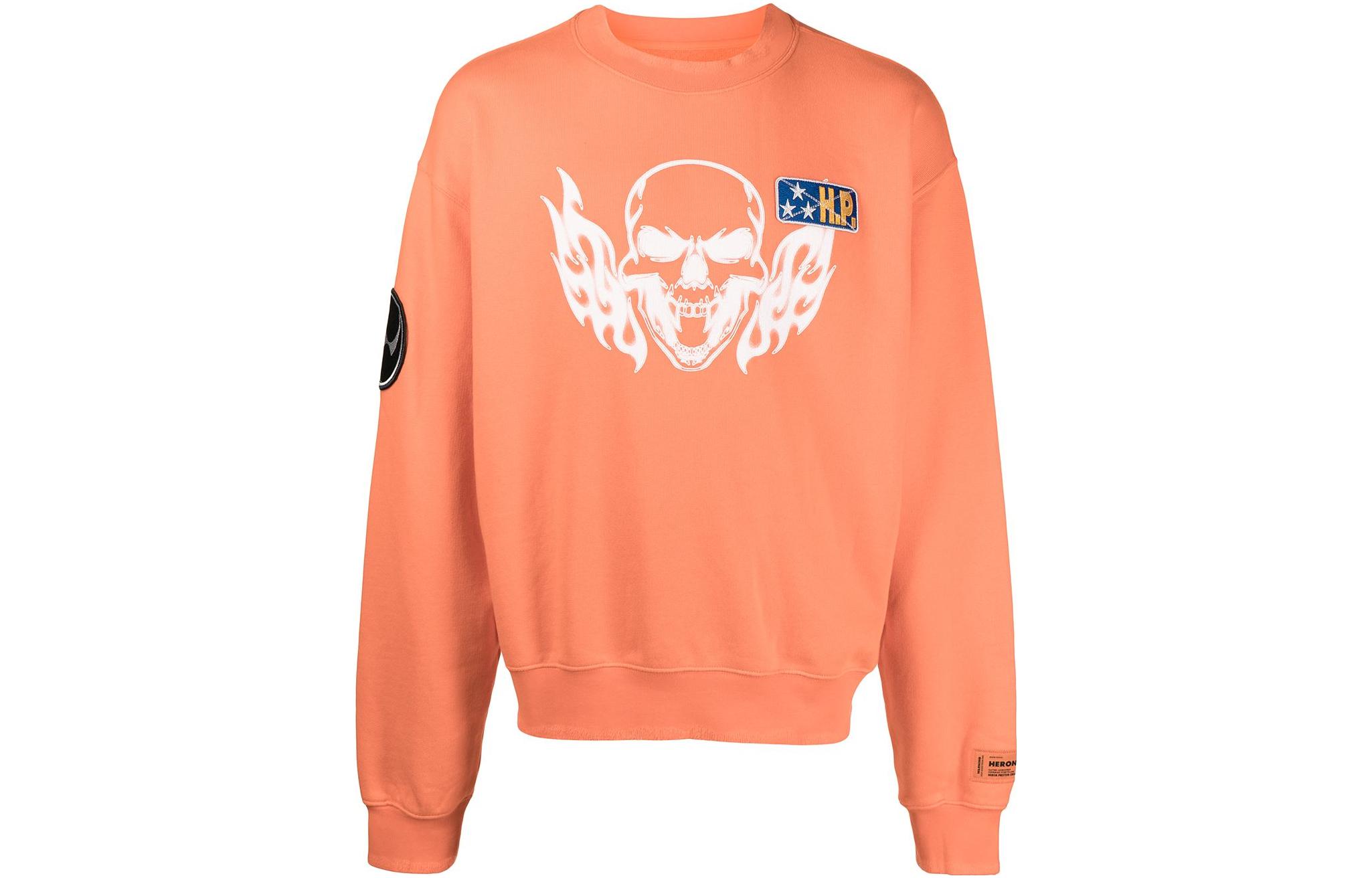 Heron Preston Skull Print Cotton Long Sleeve Crewneck Sweatshirt Orange Men’s HMBA016S22JER0042201