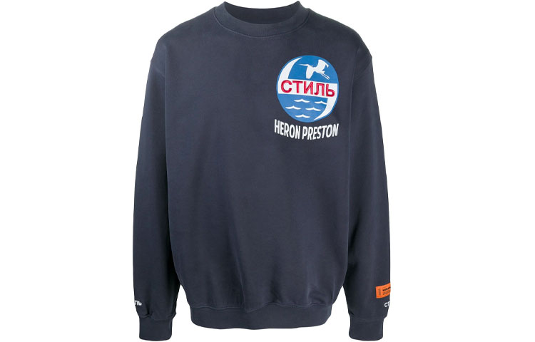Heron Preston Slogan Crewneck Pullover Sweatshirt Grey () HMBA014F20JER0014501