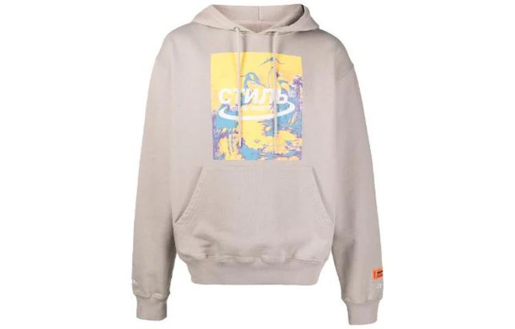 Heron Preston Solid Color Graphic Hoodie Brown Long Sleeve Pullover HMBB015R21JER0016116