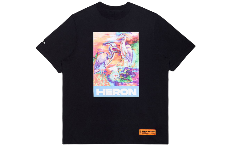 HERON PRESTON SS20 Black Crane Print Logo Unisex T-Shirt HMAA013S209140211088