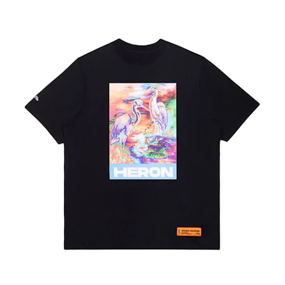 HERON PRESTON SS20 Black Crane Print Logo Unisex T-Shirt HMAA013S209140211088