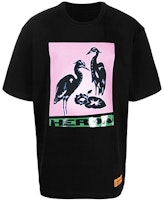 HERON PRESTON SS21 Black Pink Crane Print Crewneck T-Shirt HMAA020R21JER0031030 HERON PRESTON SS21 Black Pink Crane Print Crewneck T-Shirt HMAA020R21JER0031030