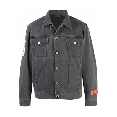 HERON PRESTON SS21 Graphic Print Denim Jacket Grey HMYE008F21DEN0011000