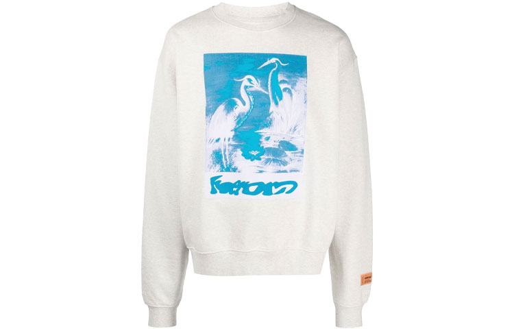 Heron Preston SS21 Graphic Print Long-Sleeve Crewneck Sweatshirt Grey HMBA016S21JER0030840
