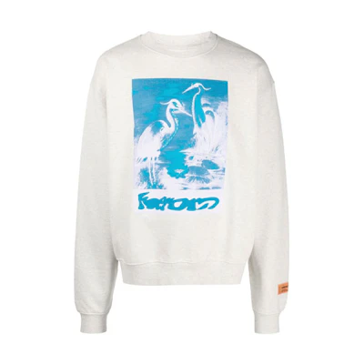 Heron Preston SS21 Graphic Print Long-Sleeve Crewneck Sweatshirt Grey HMBA016S21JER0030840