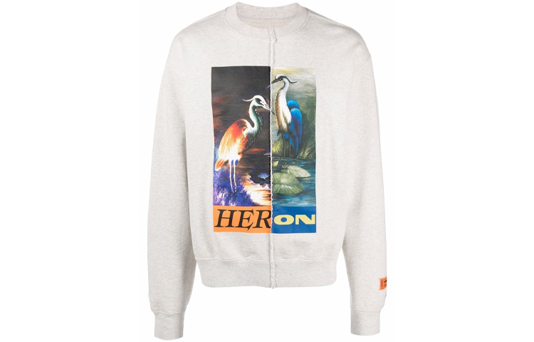 Heron Preston SS21 Graphic Print Long Sleeve Sweatshirt Grey Menswear HMBA018F21JER0020822