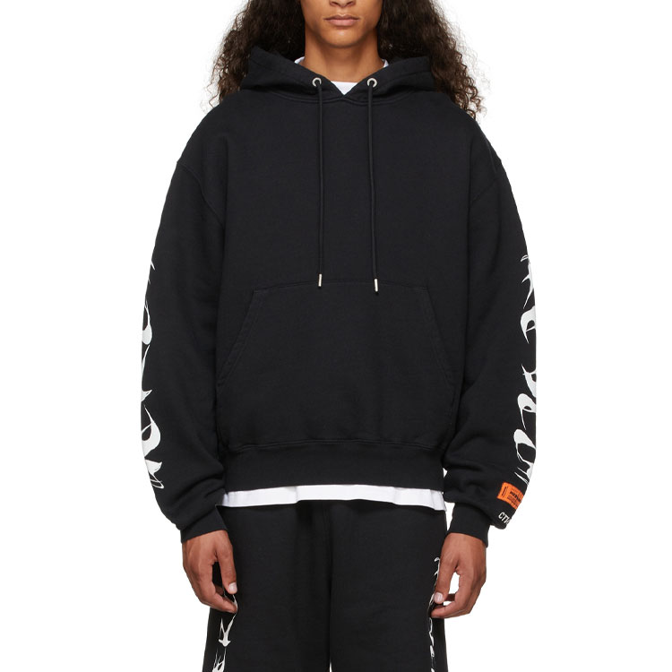 Shop HERON PRESTON SS21 Logo Print Black Hoodie Fashion HMBB017F21JER0041001