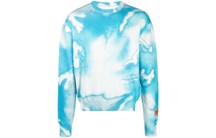 Heron Preston SS21 Paint-Splatter Crewneck Sweatshirt Blue () HMHE006S21KNI0020140