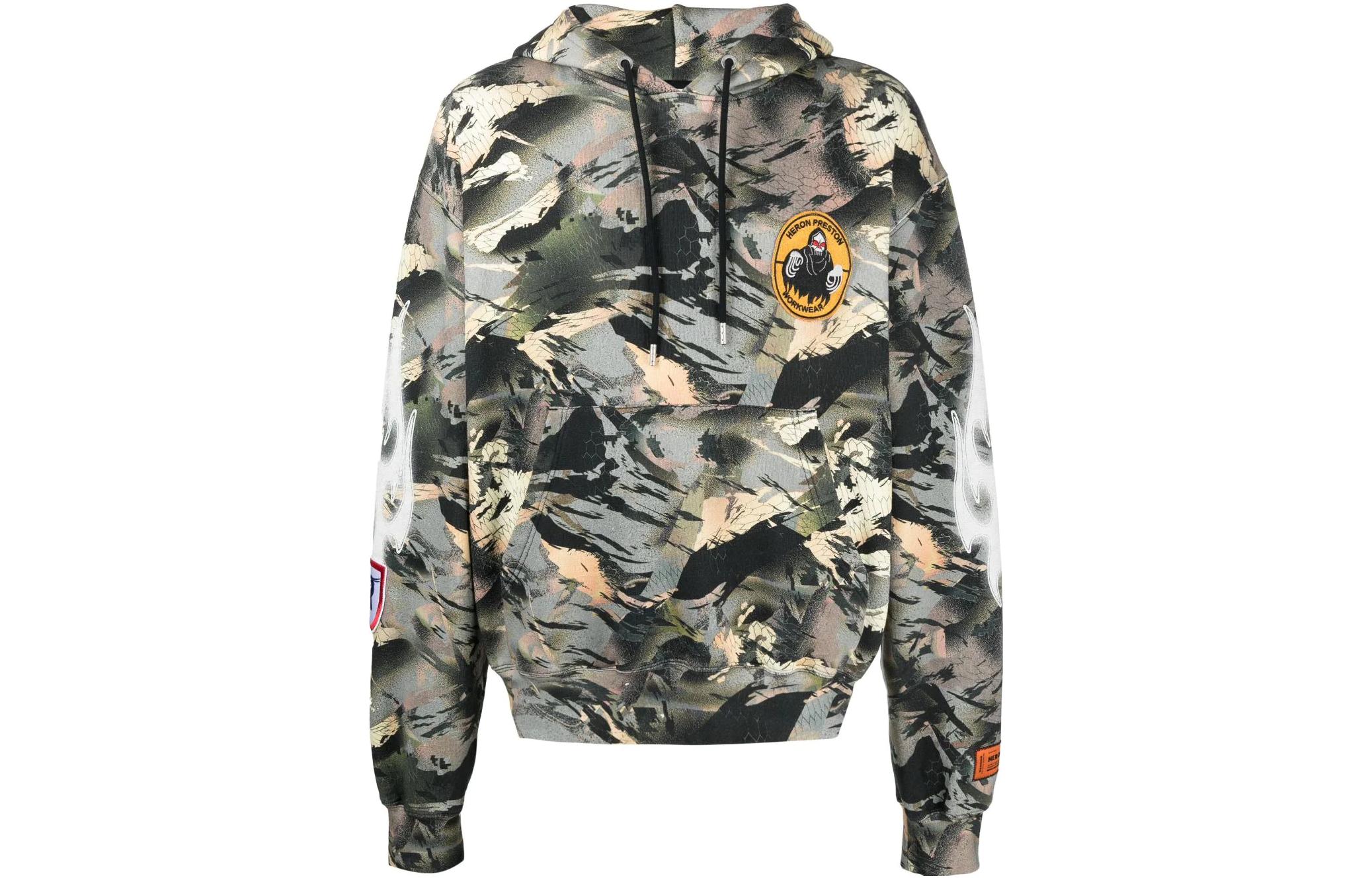 Heron Preston SS22 Camo Logo Hoodie Green HMBB017S22JER0025901