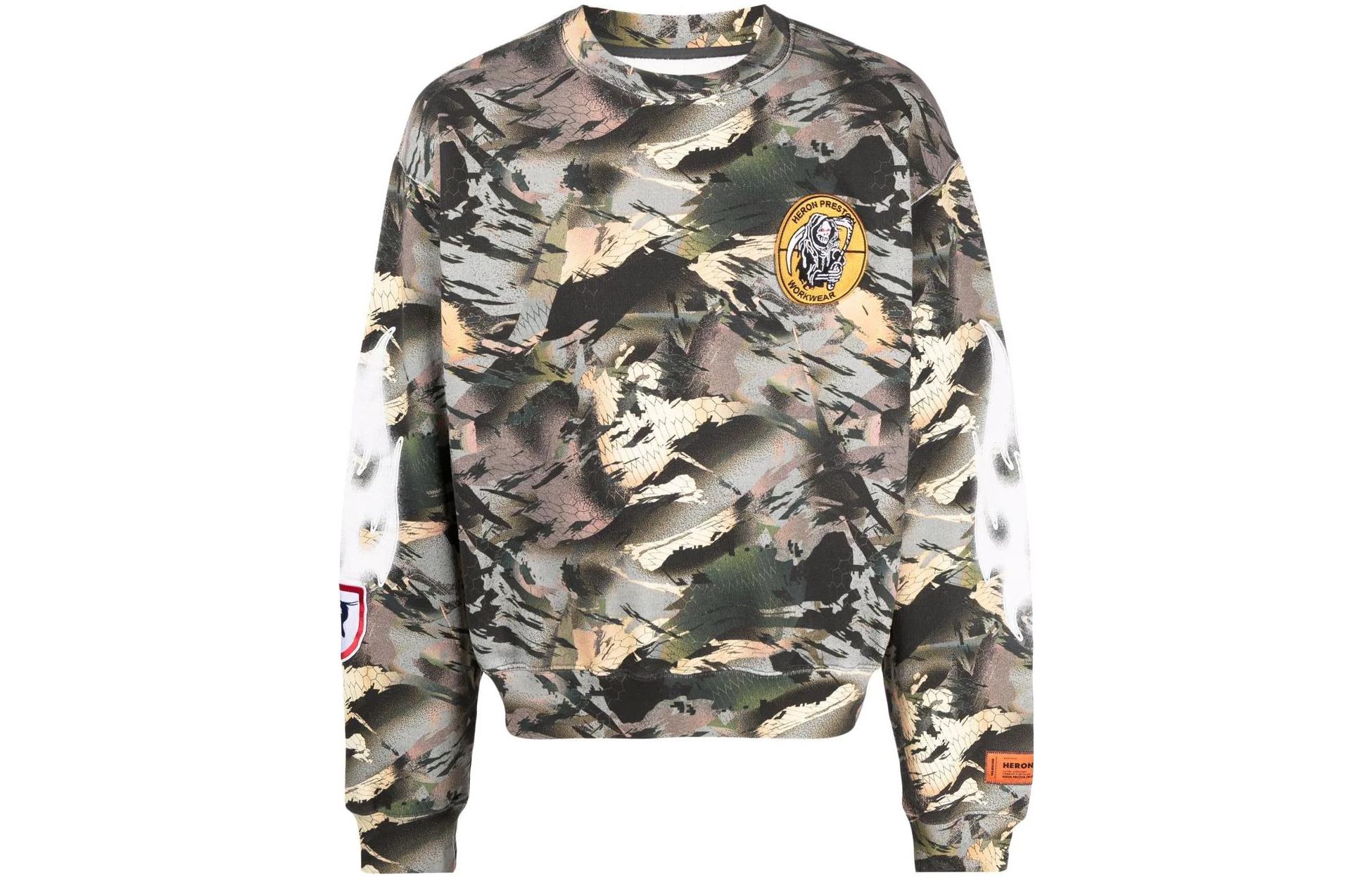 Heron Preston SS22 Camo Logo Patch Pullover Sweatshirt Green HMBA016S22JER0015901