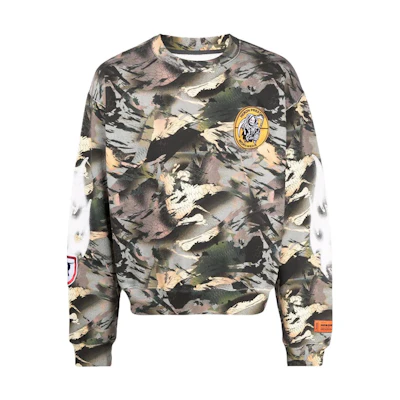 Heron Preston SS22 Camo Logo Patch Pullover Sweatshirt Green HMBA016S22JER0015901