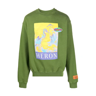 Heron Preston SS22 Olive Green Logo Graphic Crewneck Long Sleeve Sweatshirt Mens HMBA016S22JER0025518
