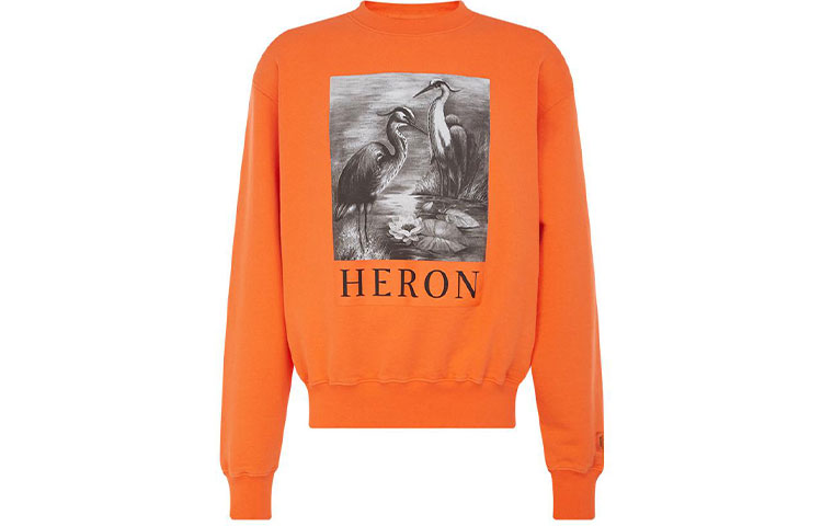 Heron Preston SS22 Orange Logo Print Crewneck Long Sleeve Loose Sweatshirt Men HMBA016S99JER0022210