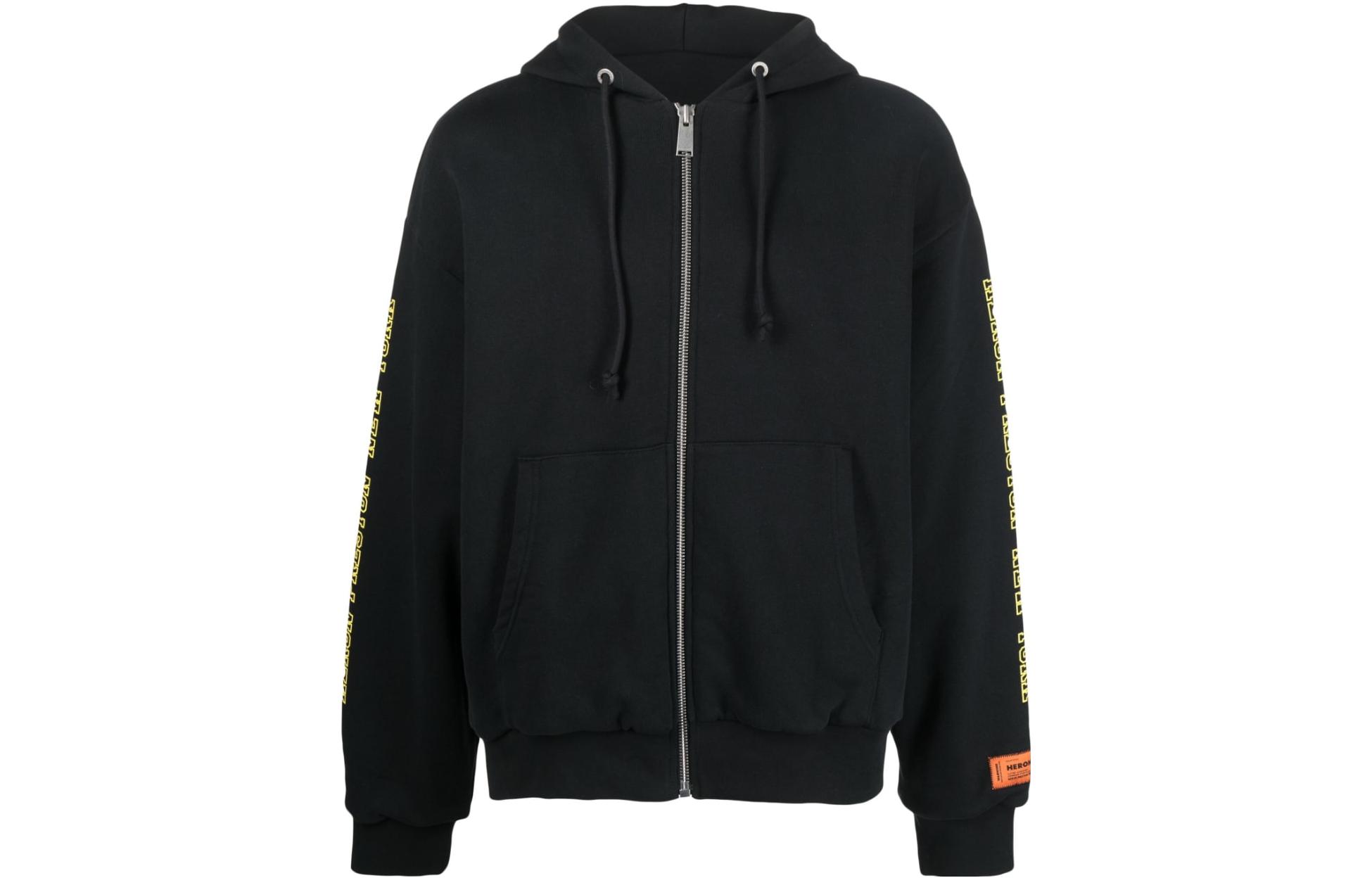 Heron Preston SS23 Black Back Letter Print Zip Long Sleeve Sweatshirt Men HMBE010S23JER0011025