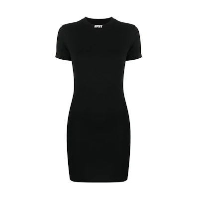 HERON PRESTON SS23 Black Logo Embroidered Crewneck Short Sleeve Dress HWDE002C99JER0011001