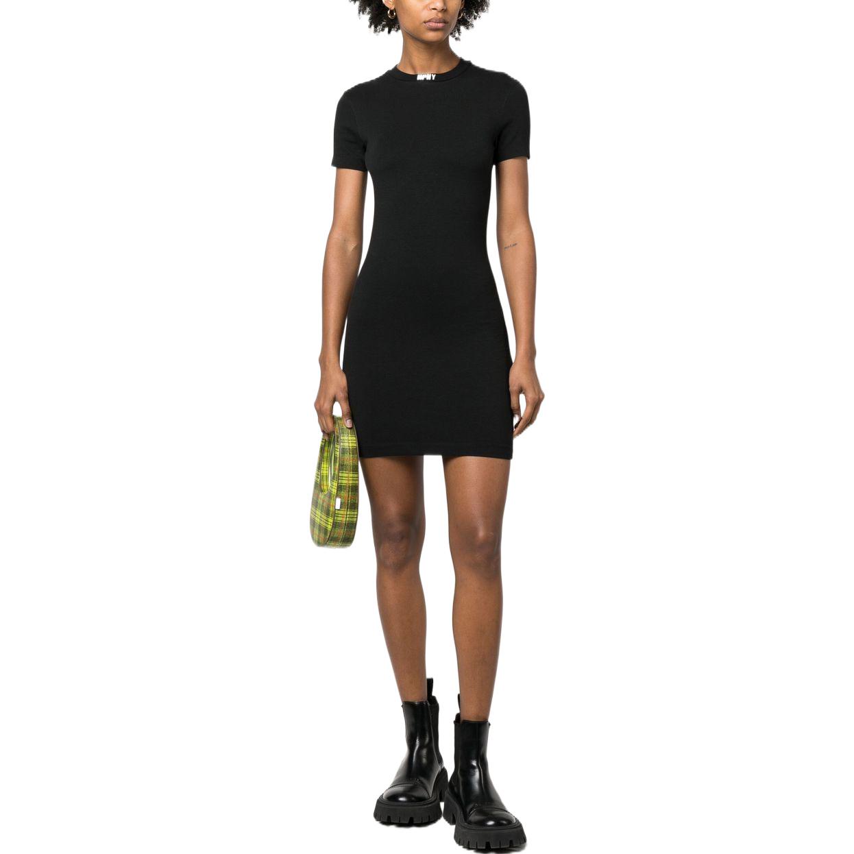 Lookbook HERON PRESTON SS23 Black Logo Embroidered Crewneck Short Sleeve Dress HWDE002C99JER0011001