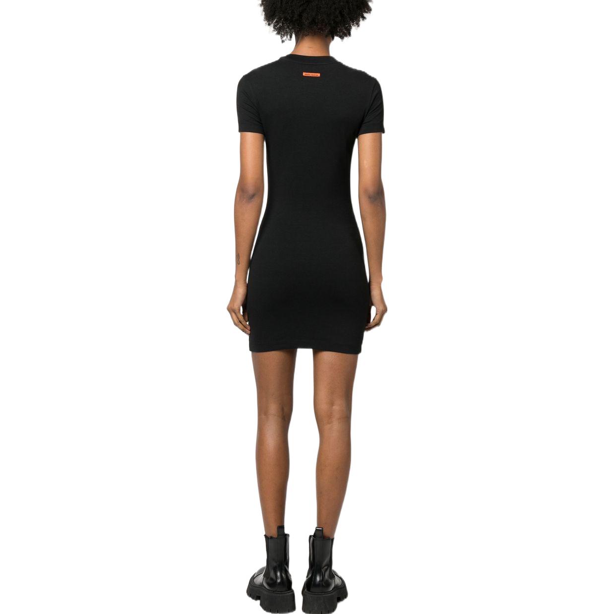 Shop HERON PRESTON SS23 Black Logo Embroidered Crewneck Short Sleeve Dress HWDE002C99JER0011001