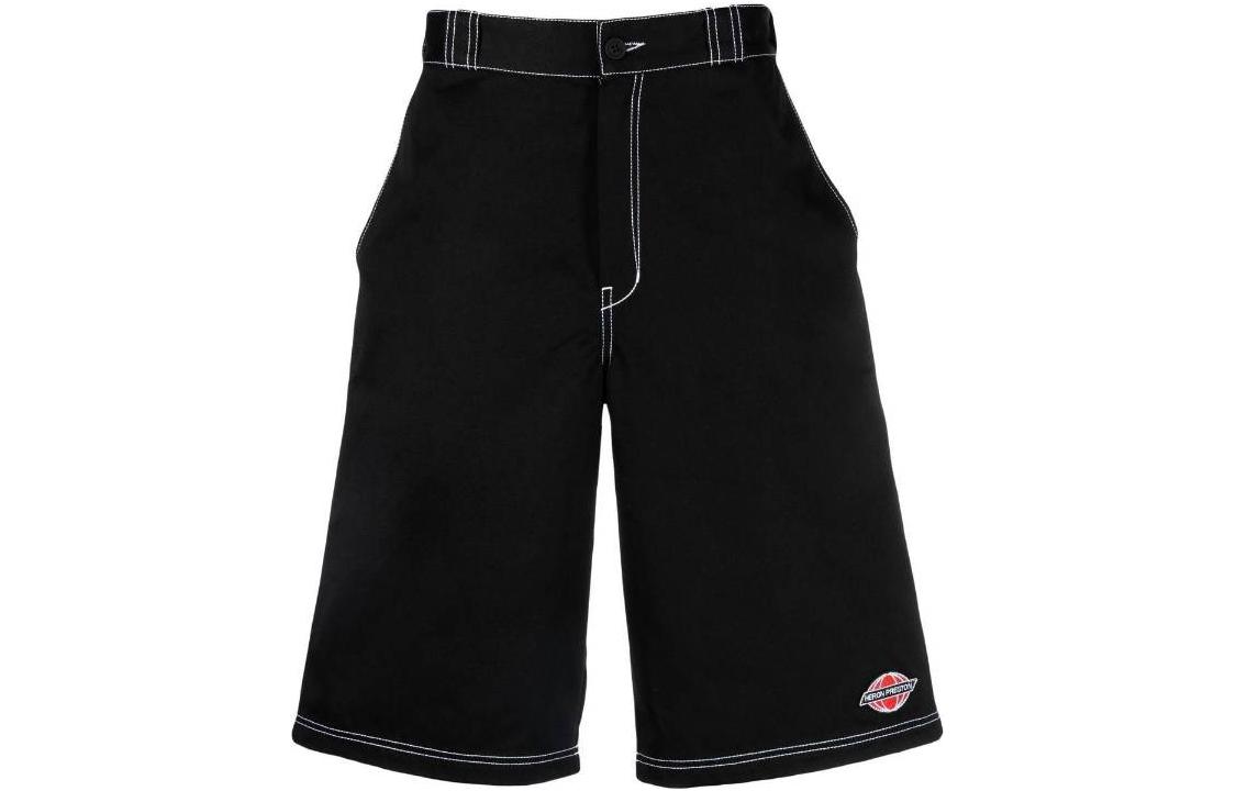 HERON PRESTON SS23 Black Logo Embroidered Loose Fit Mid-Rise Shorts Men HMCB013S23FAB0021000