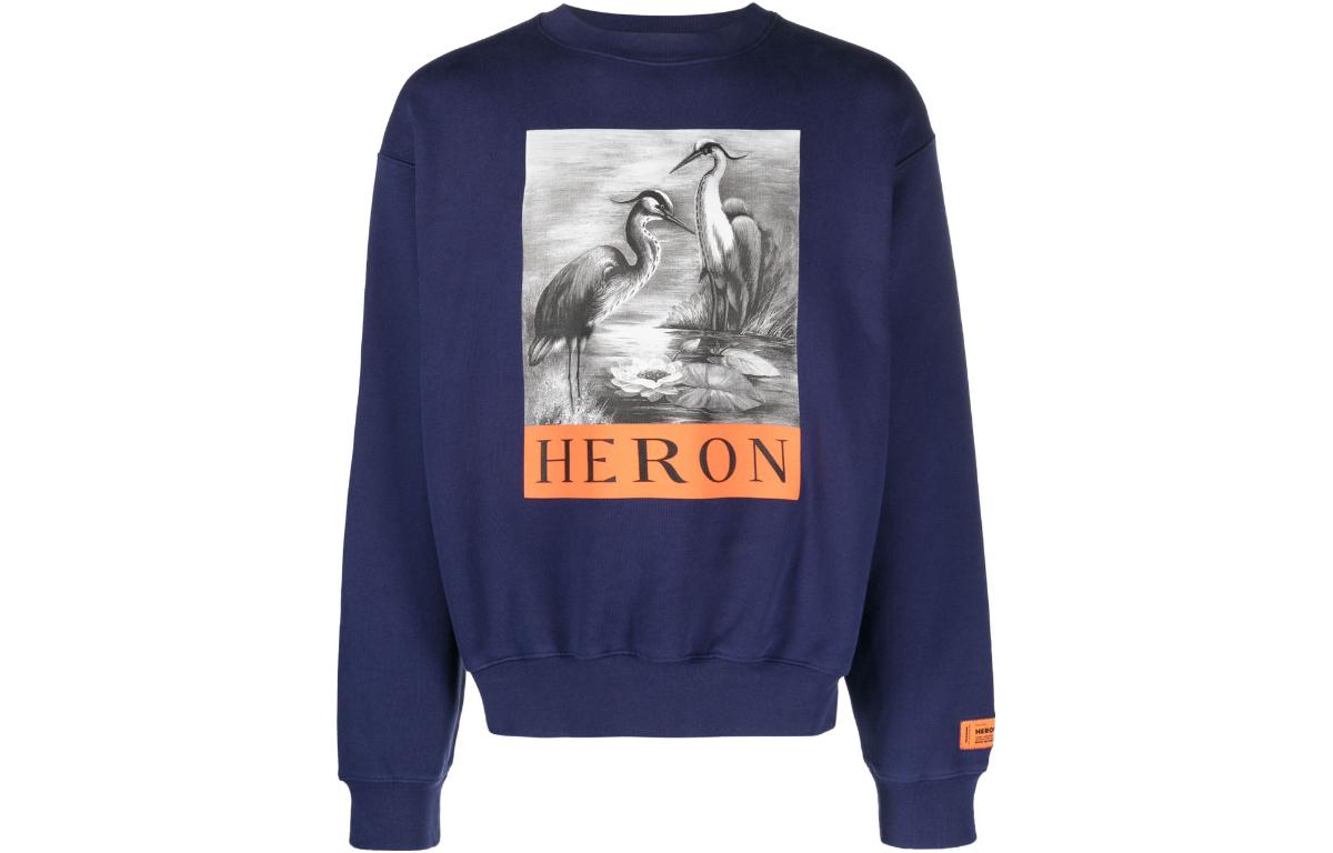 Heron Preston SS23 Blue Graphic Print Crewneck Pullover Long Sleeve Sweatshirt Men HMBA020F23JER0024610