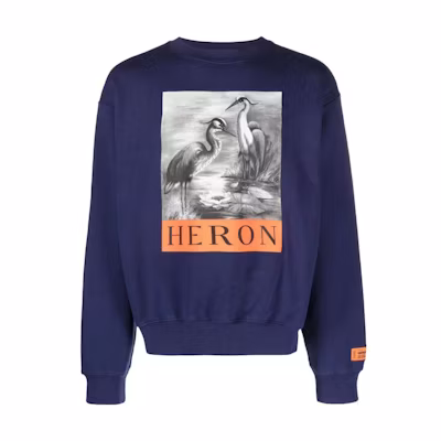 Heron Preston SS23 Blue Graphic Print Crewneck Pullover Long Sleeve Sweatshirt Men HMBA020F23JER0024610