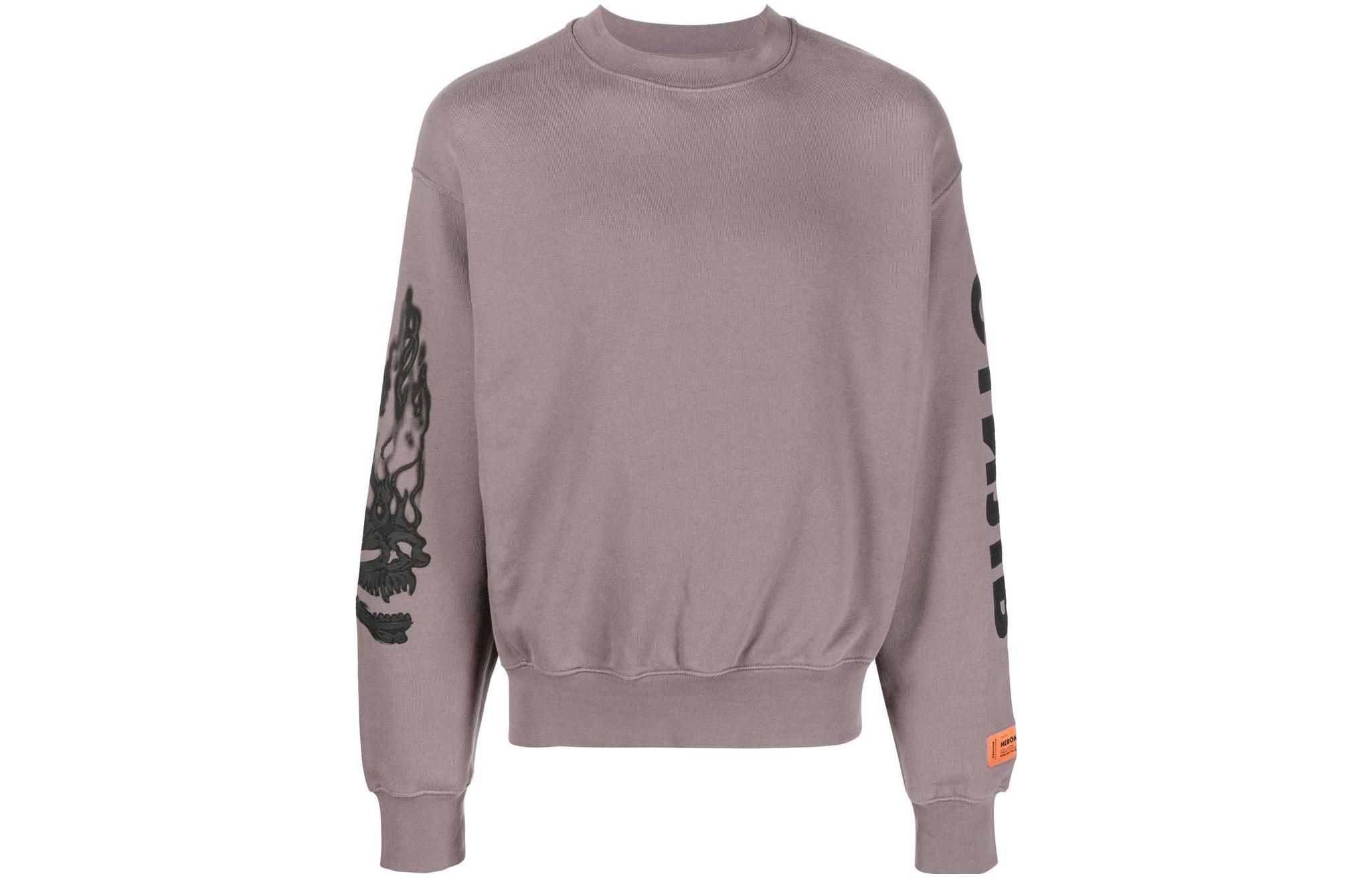 Heron Preston SS23 Flame Skull Print Gray Crewneck Long Sleeve Sweatshirt Men HMBA020F22JER0010910