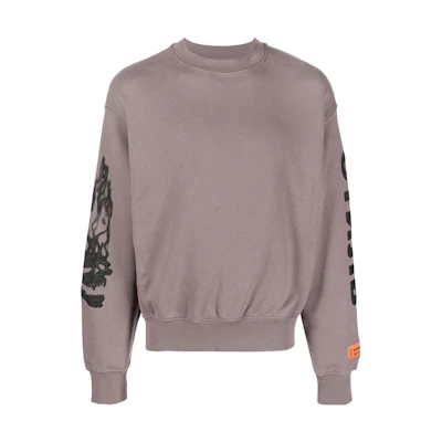 Heron Preston SS23 Flame Skull Print Gray Crewneck Long Sleeve Sweatshirt Men HMBA020F22JER0010910