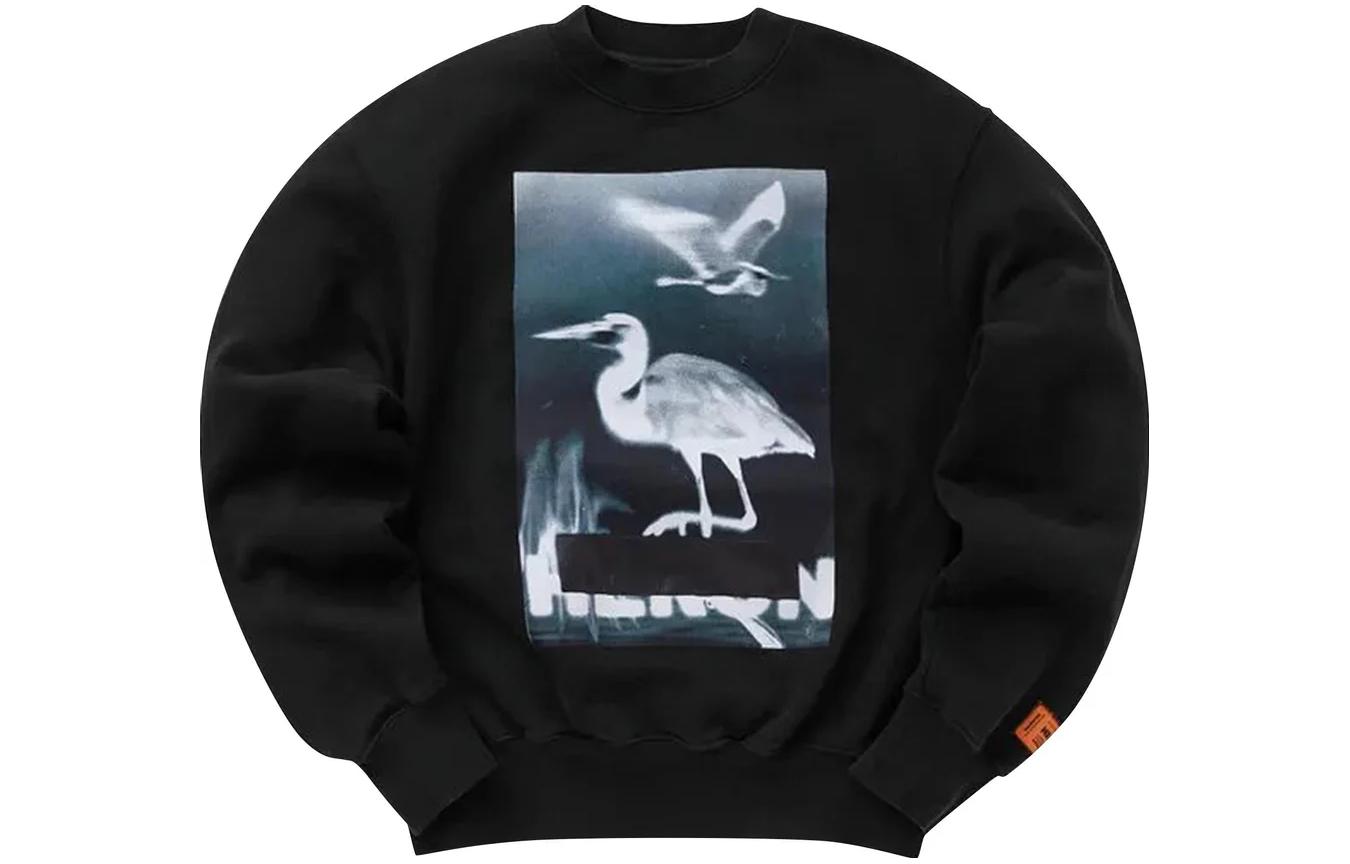 Order Heron Preston SS23 Graphic Print Long Sleeve Crewneck Sweatshirt Black HMBA020S23JER0021001