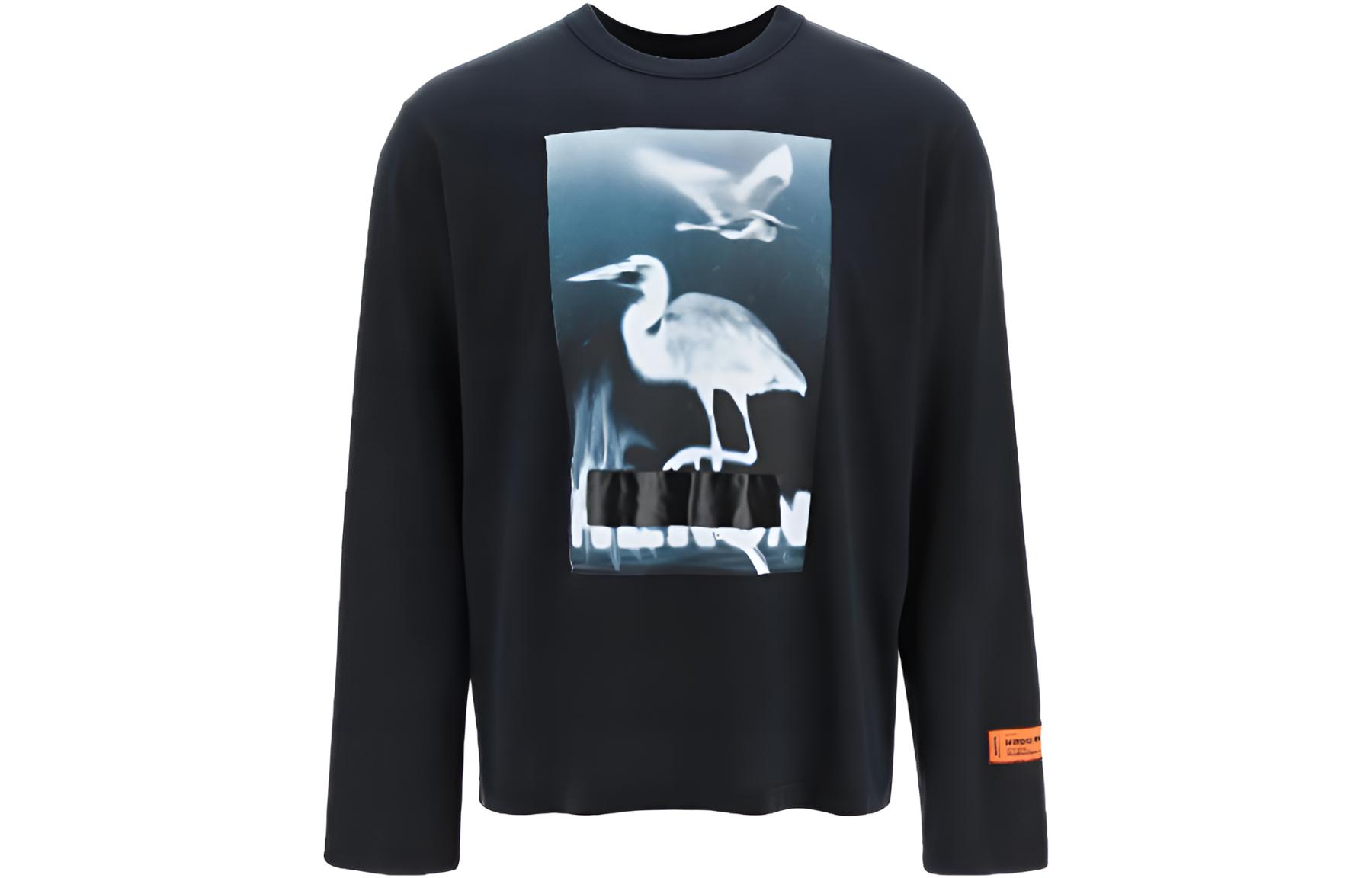 HERON PRESTON SS23 Graphic Print Long Sleeve Sweatshirt Black HMAB026S23JER0011001