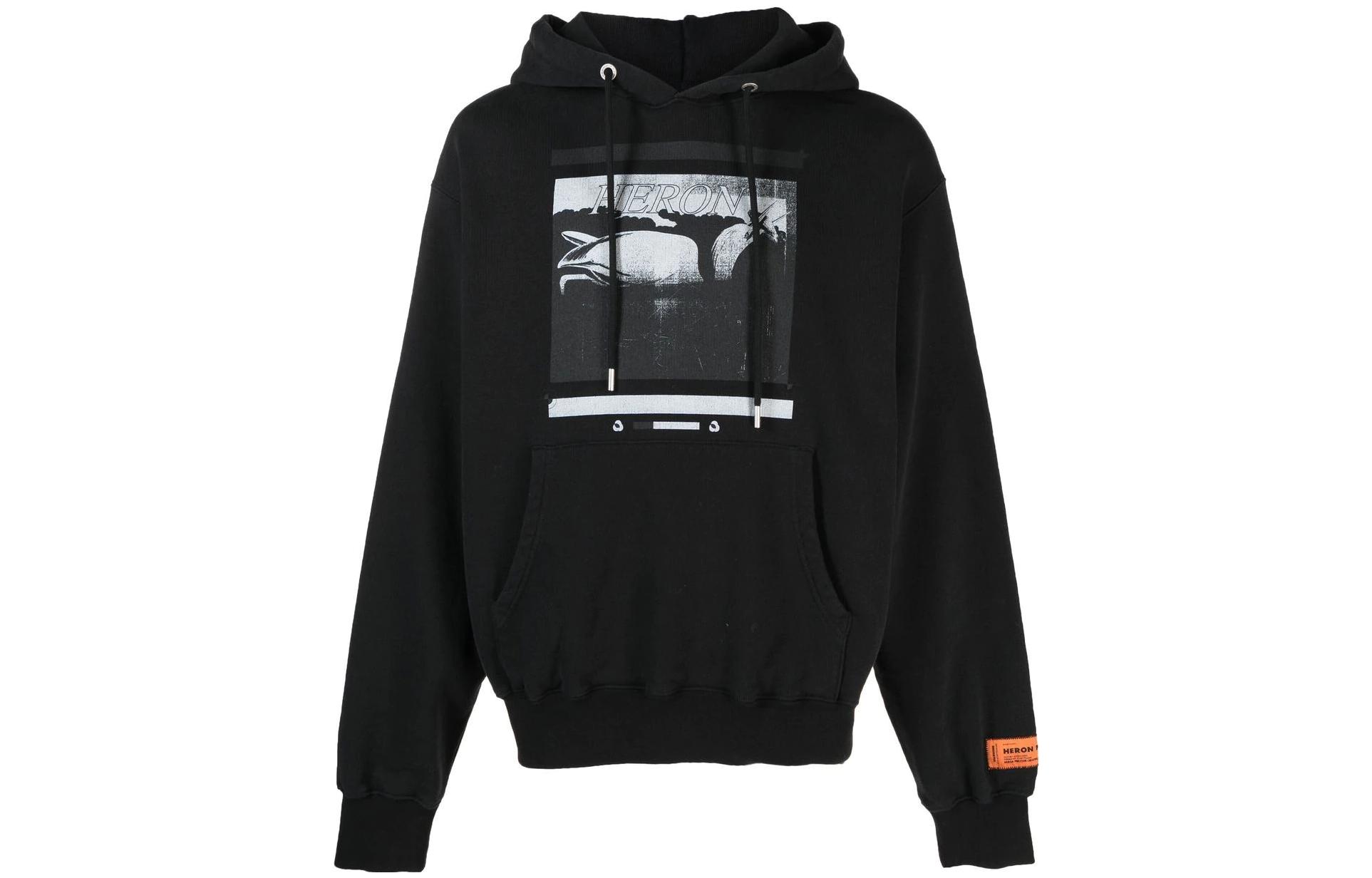 Order Heron Preston SS23 Graphic Print Pullover Hoodie Black Long Sleeve HMBB024S23JER0051010