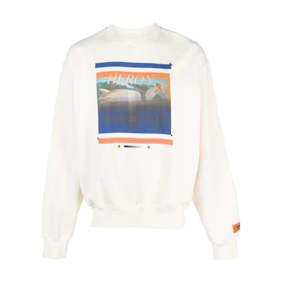 Heron Preston SS23 Scenic Bridge Print White Pullover Sweatshirt Mens HMBA020S23JER0040146