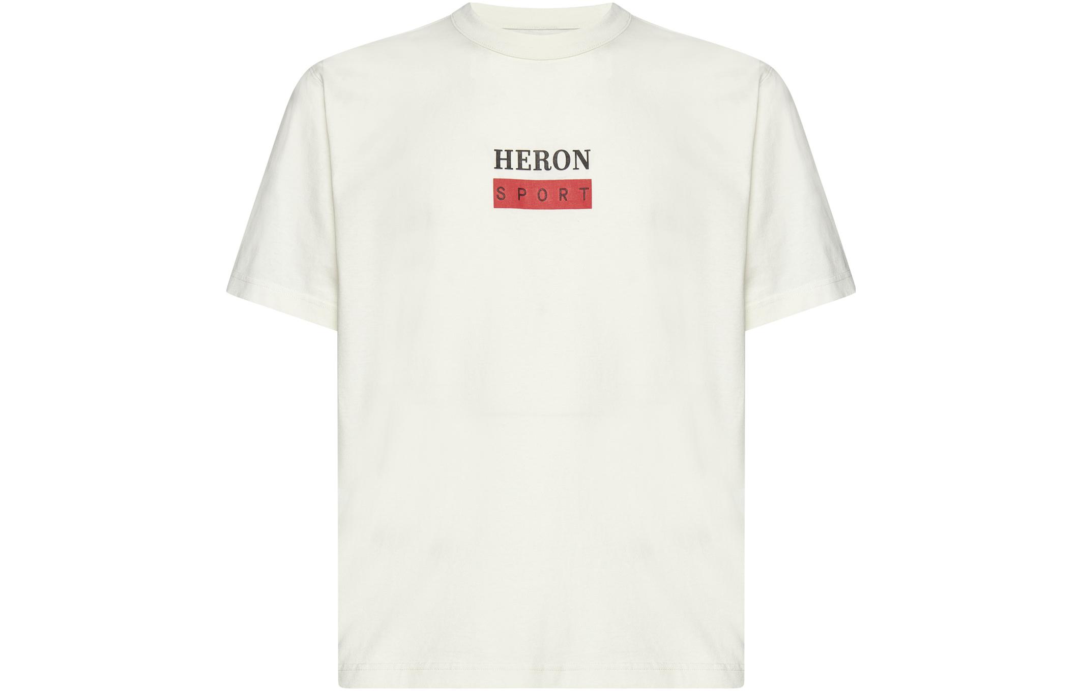 HERON PRESTON SS23 White Logo Print T-Shirt Crewneck Short Sleeve HMAA032S23JER0100125
