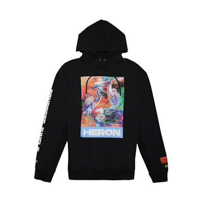 Heron Preston Watercolor Crane Hoodie Black Long Sleeve Pullover HMBB007S208960211088