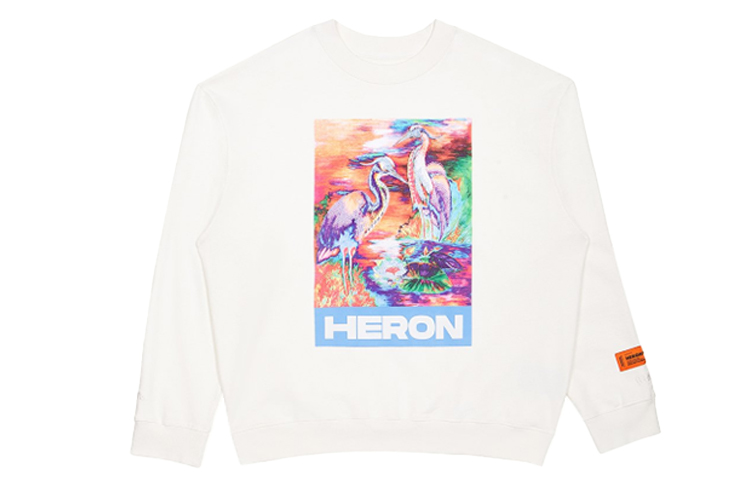 Heron Preston White Crewneck Sweatshirt with Crane Print () hmba007s208960210188