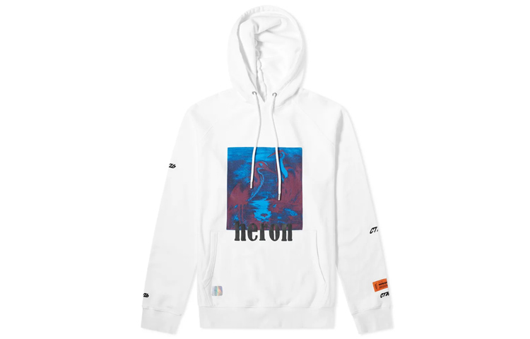 Heron Preston White Hoodie with Crane Print Style HMBB001S197570380188