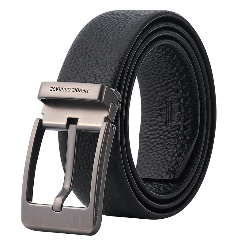 HLA Black Leather Belt - Casual Fashion Pin Buckle, 3.5cm Wide HXAYDA0AAXM220