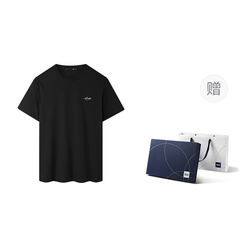 HLA Casual Soft Stretch Letter Print Crew Neck T-Shirt with Gift Box HNTBW2W025A