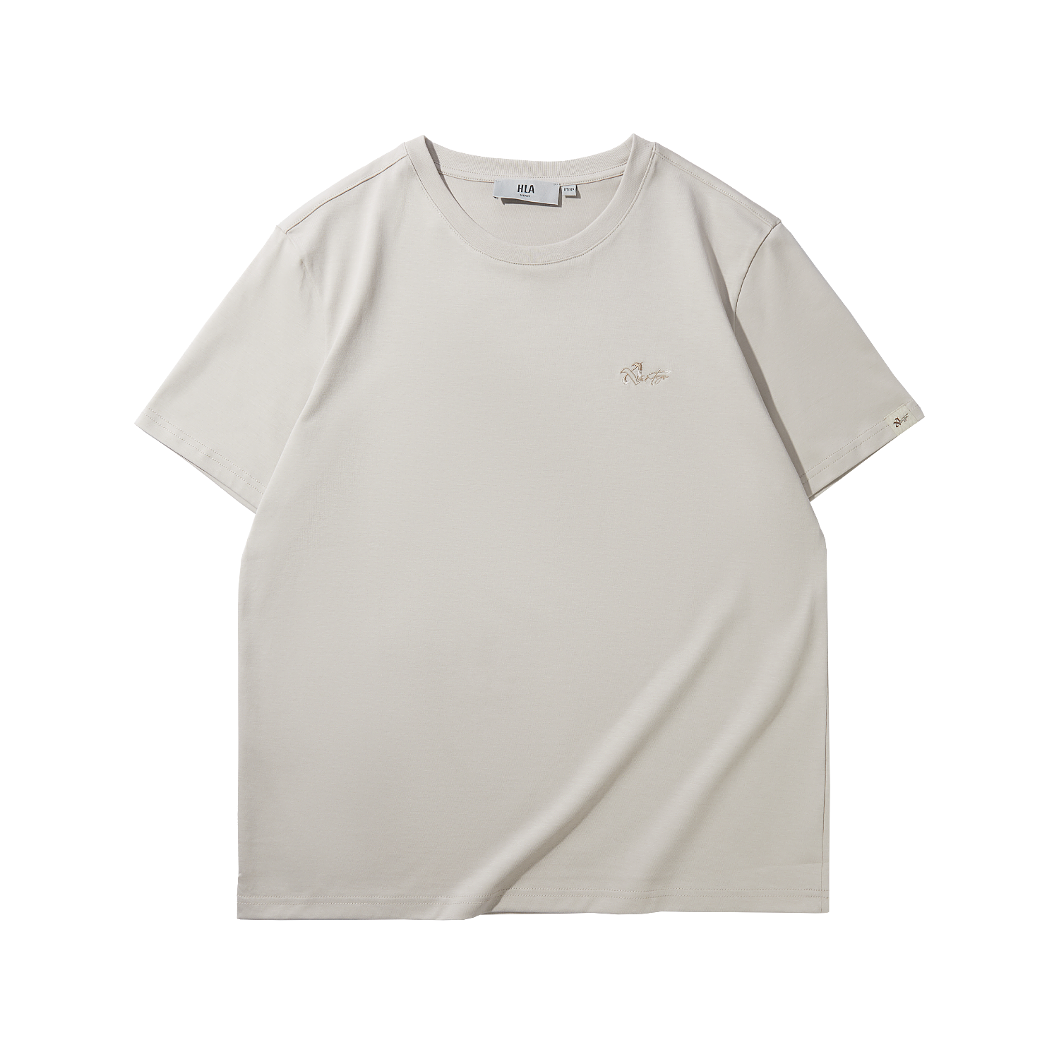 HLA Light Business Casual Cool Embroidered Breathable Crewneck T-Shirt. HNTBW2W026A
