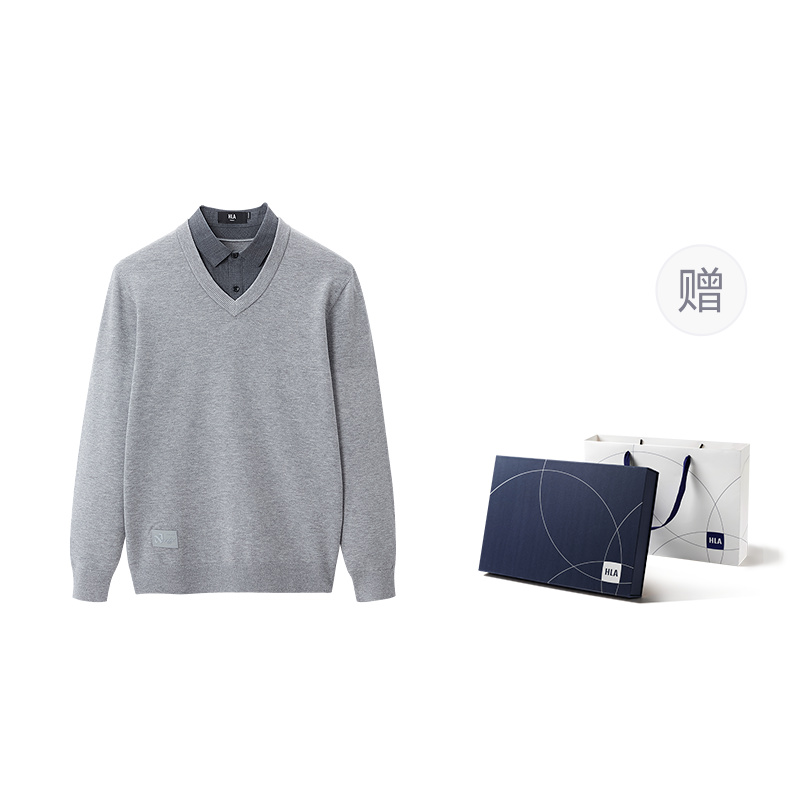 HLA Soft Knit Pullover - Dual Collar, Minimalist Design, Gift Box Included. HNTHW3Y009A