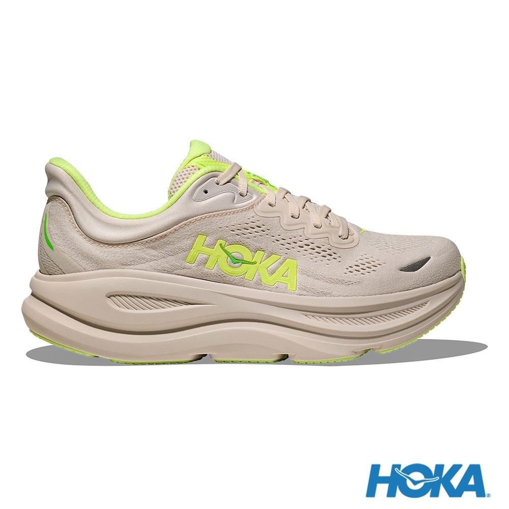 Lookbook Zapatillas para Correr HOKA Bondi 9 Anchas Gris Taupe/Amarillo Neón. HO1162013GYZ