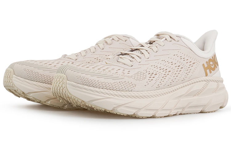Lookbook HOKA Clifton 7 'Almond Milk Bronze' Lelaki/Wanita Kasut Sukan 1110508-AMBN