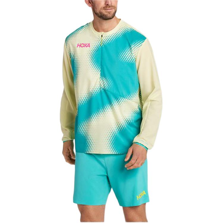 HOKA ONE ONE Blue Crewneck Sweatshirt with Logo and Graphic Print 1128269-LYGR