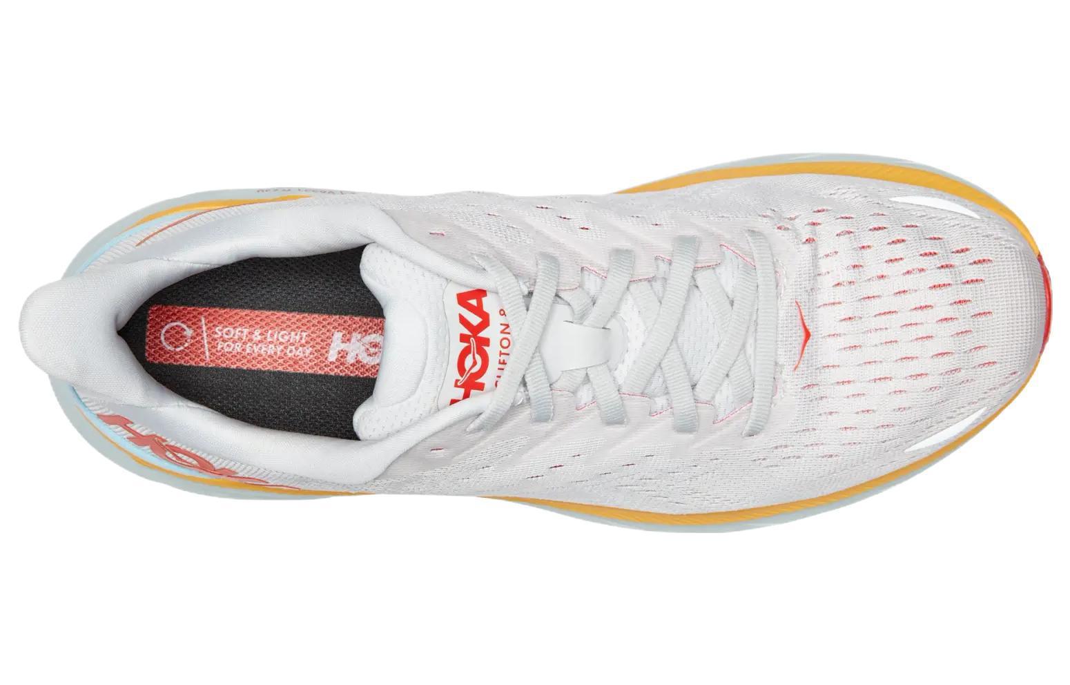 Shop HOKA One One Clifton 8 云雾黄红色跑鞋 1119393-NCBDB