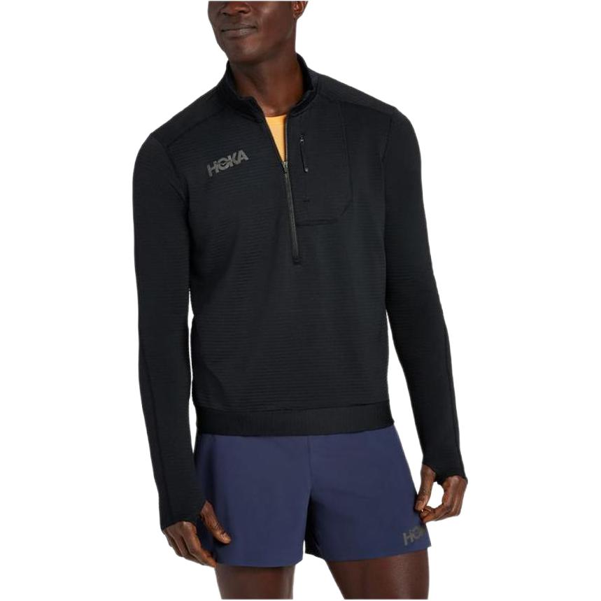 HOKA ONE ONE Half-Zip Pullover Letter Print Long-Sleeve Sweatshirt 1135054-BLK