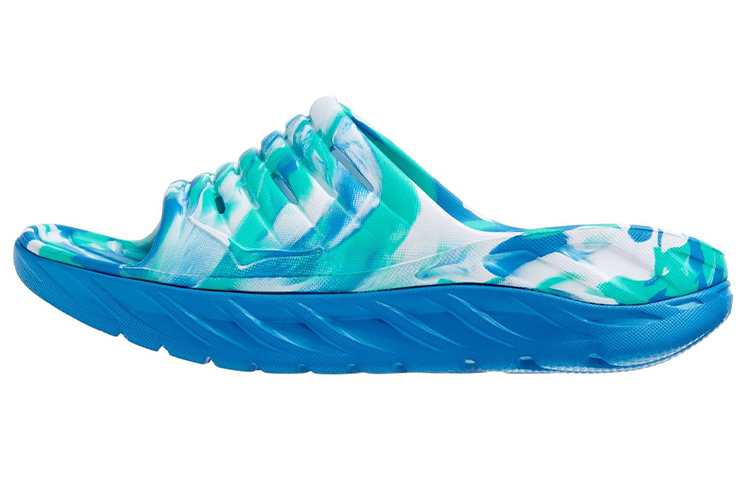 HOKA One One Ora Recovery Slide Swirl Atlantis Blue Coral 1126856-ABCL