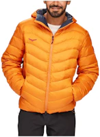 HOKA ONE ONE Outseeker Logo Jacket - Solid Amber Hooded Down Coat. 1141753-ARH HOKA ONE ONE Outseeker Logo Jacket - Solid Amber Hooded Down Coat. 1141753-ARH