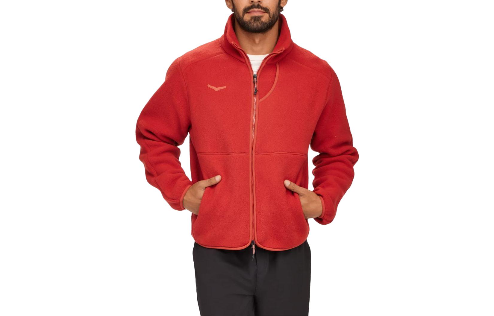 HOKA ONE ONE Red Zip-Up Badge Print Jacket with Stand Collar. 1141747-RUST