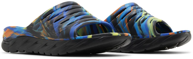 Cheap Selipar Pemulihan HOKA Ora 'Swirl - Hitam Diva Biru' 1126856-BDVB